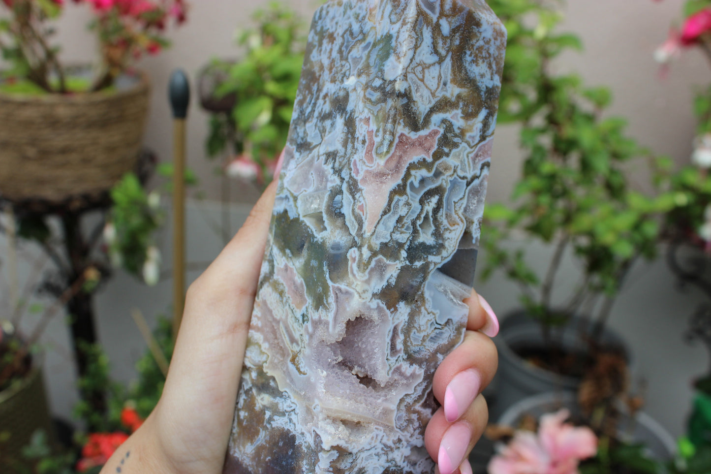 Moss Agate Pink Amethyst Tower