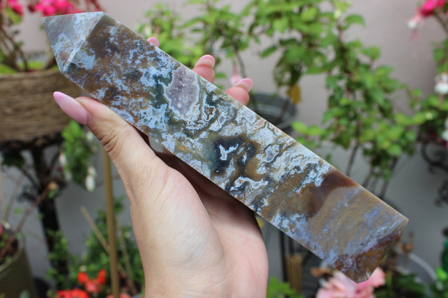 Moss Agate Pink Amethyst Tower