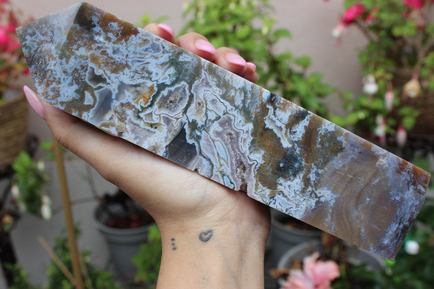 Moss Agate Pink Amethyst Tower
