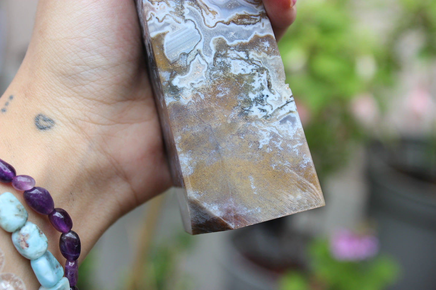 Moss Agate Pink Amethyst Tower