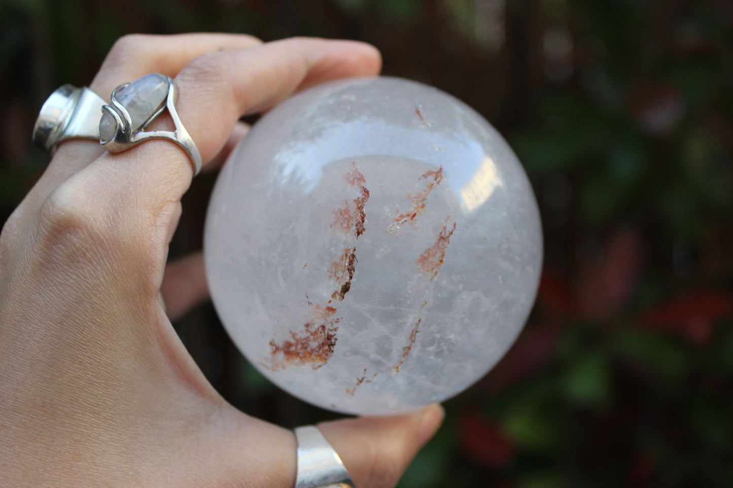 Large Clear Quartz Sphere With Hematite Inclusion