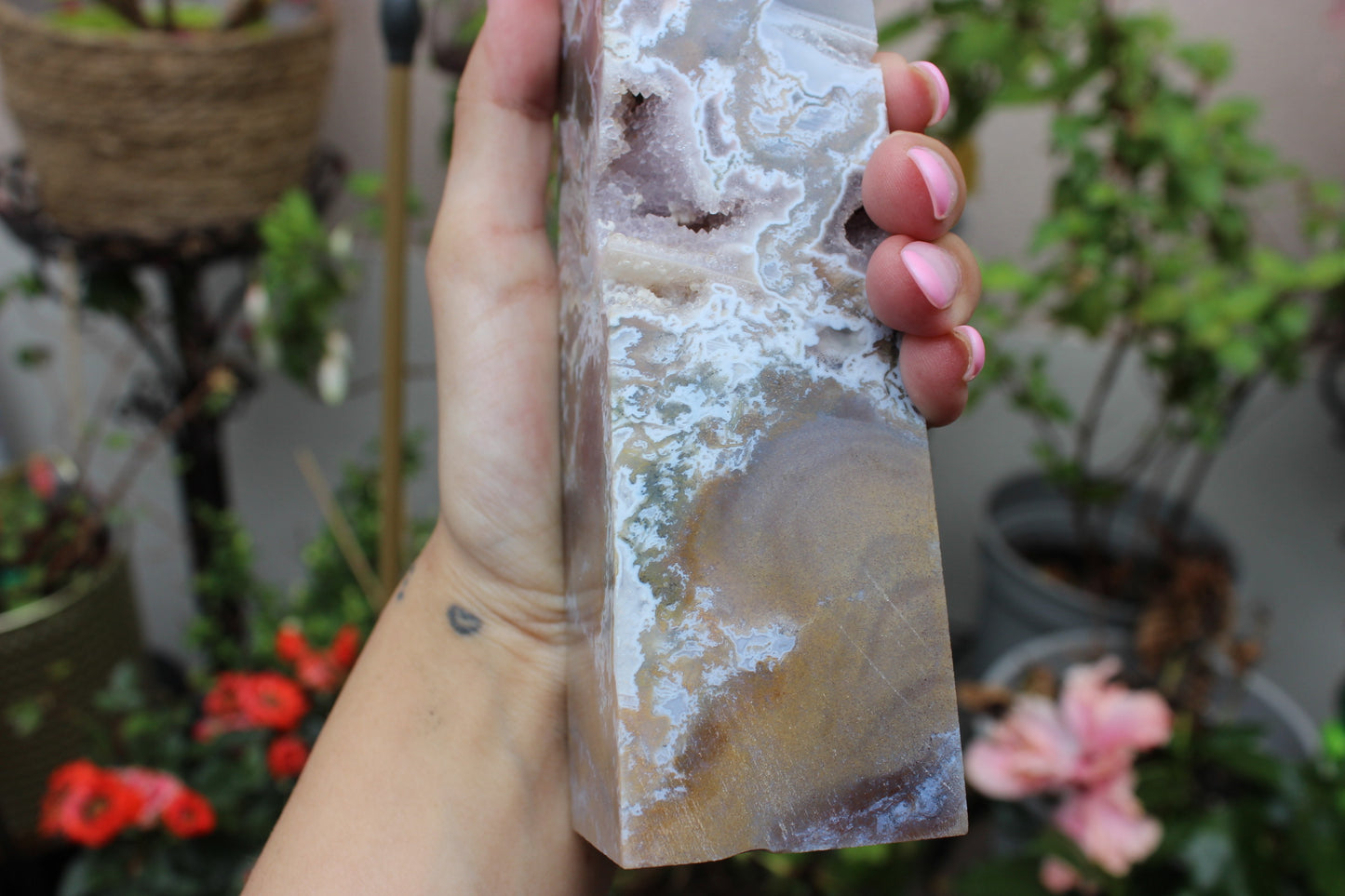 Moss Agate Pink Amethyst Tower